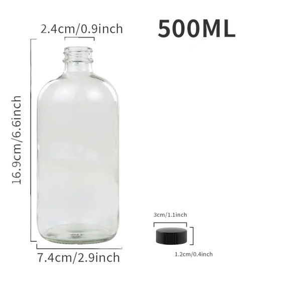 10pc Set: 2 500ml Boston Glass w/ Sprayer, Metal & Plastic Tops, Silicone Funnel - Picture 6 of 9